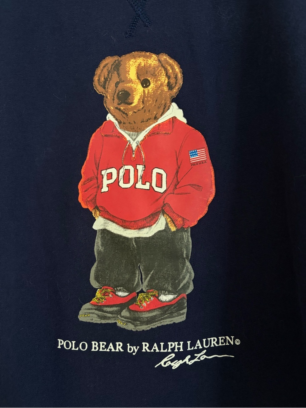 RALPH LAUREN POLO Navy Crewneck Sweatshirt with Polo Bear Graphic L - Picture 3 of 4